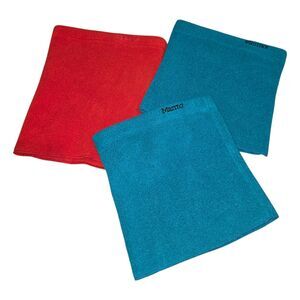 MARMOT 3pc Lot Vintage USA O/S Logo Neck Gaiter Teal Red Fleece Outdoor Ski Snow